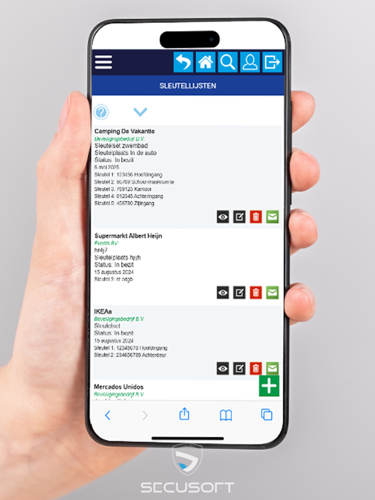 Overzichtelijke sleutellijsten voor keyholders in Secusoft, de software voor beveiligingsbedrijven