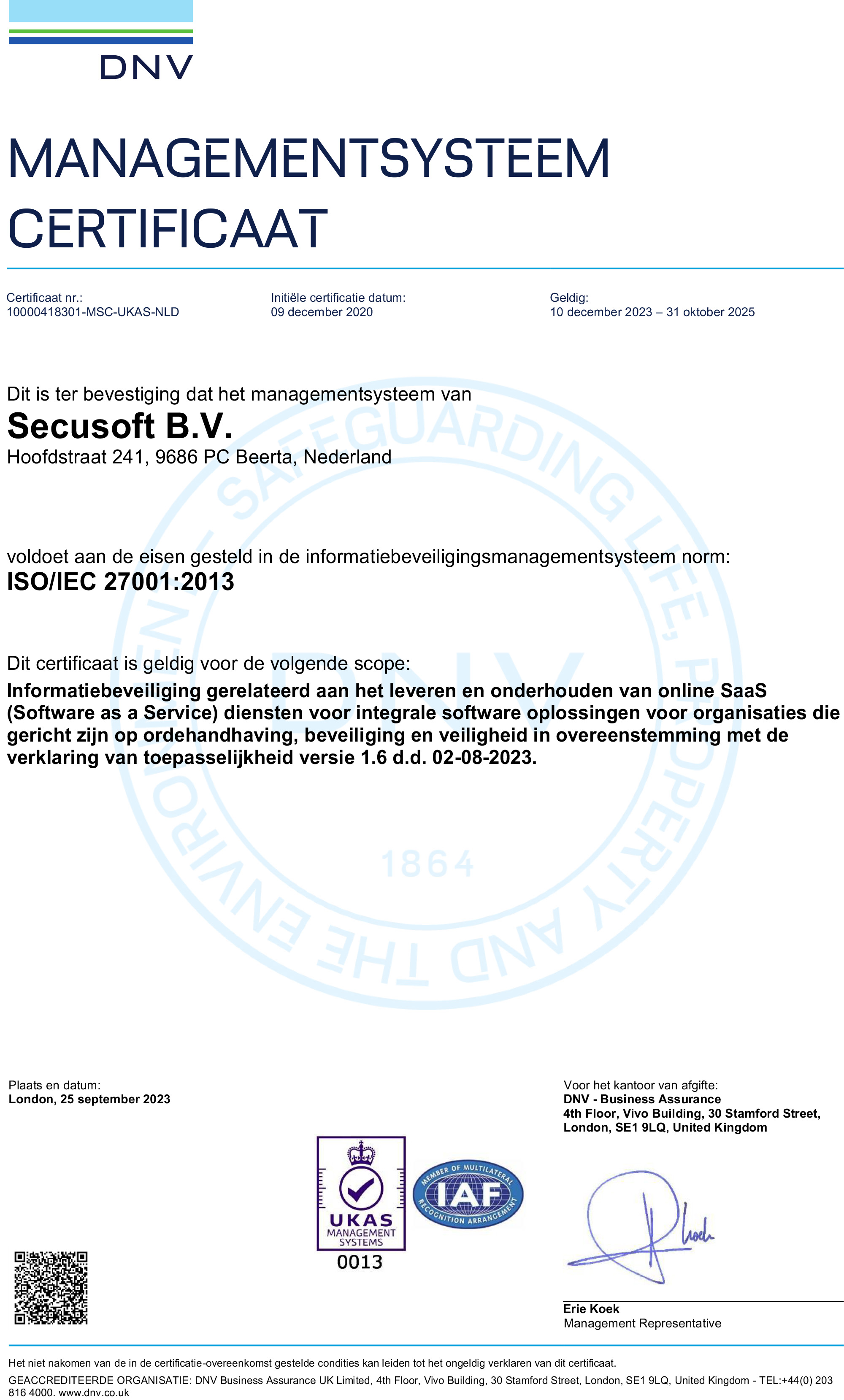 Secusoft ISO 27001 certificaat